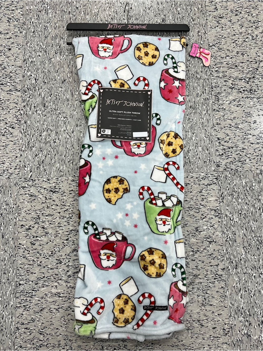 Betsey Johnson Christmas Hot Cocoa Santa Cookies Blue 50x70 Plush Throw NEW